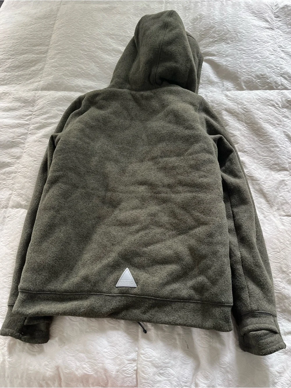 LL Bean Kids Hooded Fleece Jacket - Olive Green with Red Lining size XL / 18